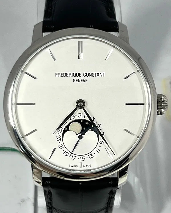 Frederique Constant Slimline Moonphase 42MM Silver Dial Leather Strap (FC705S4S6)