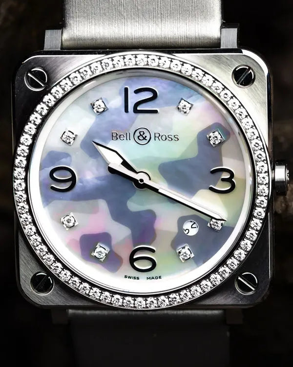 Bell & Ross BR S 39MM Quartz Mother of Pearl Camo Dial Leather Strap (BRS-Camo-St LGD)