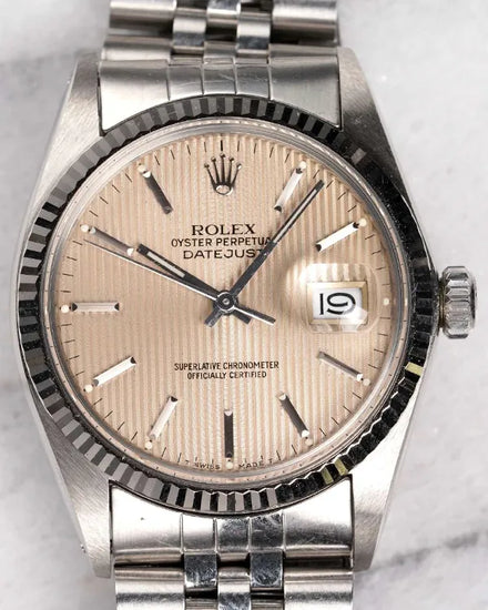 Rolex Datejust 36MM Silver "Tapestry" Dial Jubilee Bracelet (16014)