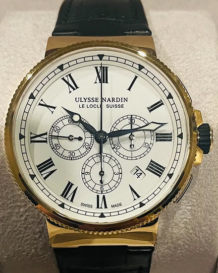 Ulysse Nardin Marine Chronograph L.E. 43MM "Enamel" White Dial Leather Strap (1506-150LE)