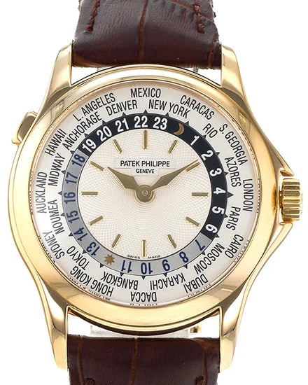 Patek Philippe World Time Complications 37MM Silver Dial Leather Strap (5110J-001)
