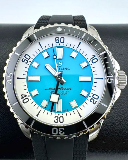 No Reserve - 2024 Breitling Superocean 44MM Turquoise Dial Rubber Strap (A17376)