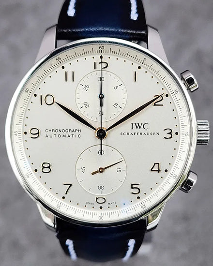 2018 IWC Schaffhausen Portugieser Chronograph 41MM Silver Dial Leather Strap (IW371445)