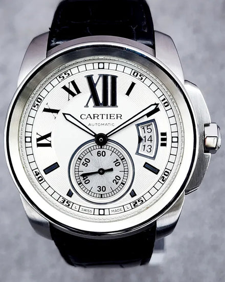2010 Cartier Calibre de Cartier 42MM Silver Dial Leather Strap (W7100037)