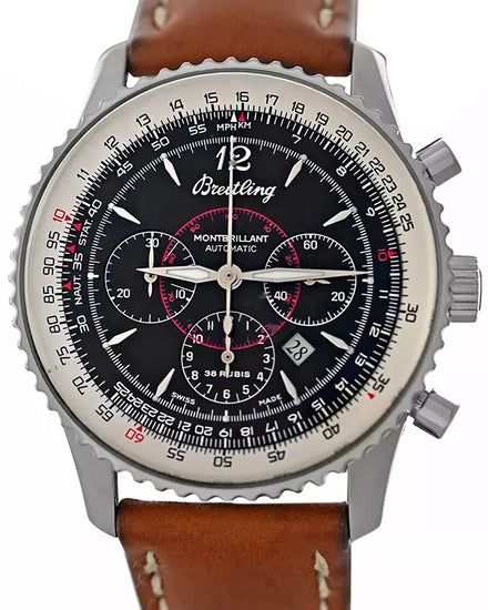 Breitling Montbrillant Datora Chronograph S.E. 38MM Black Dial Leather Strap (A41030/B408)