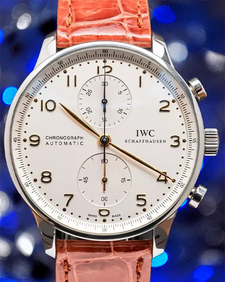 IWC Schaffhausen Portugieser Chronograph 41MM Silver Dial Aftermarket Leather Strap (IW371445)