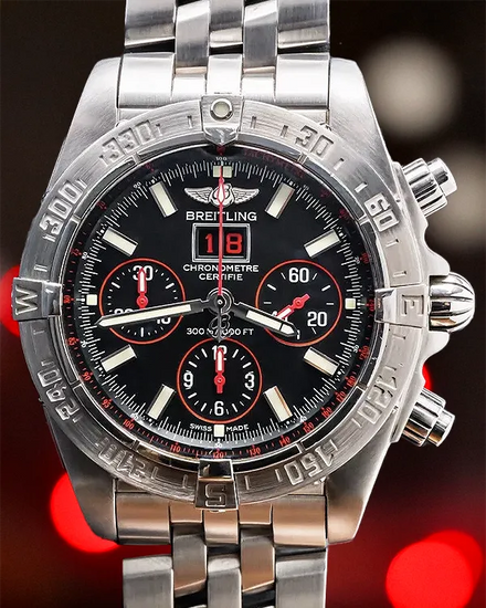 Rare Breitling Blackbird “Red Strike” L.E. 44MM Black Dial Steel Bracelet (A44359)
