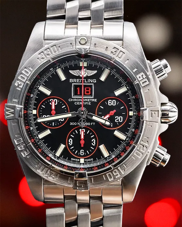 Rare Breitling Blackbird “Red Strike” L.E. 44MM Black Dial Steel Bracelet (A44359)