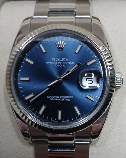 2010 Rolex Oyster Perpetual Date 34MM Blue Dial Oyster Bracelet (115234)