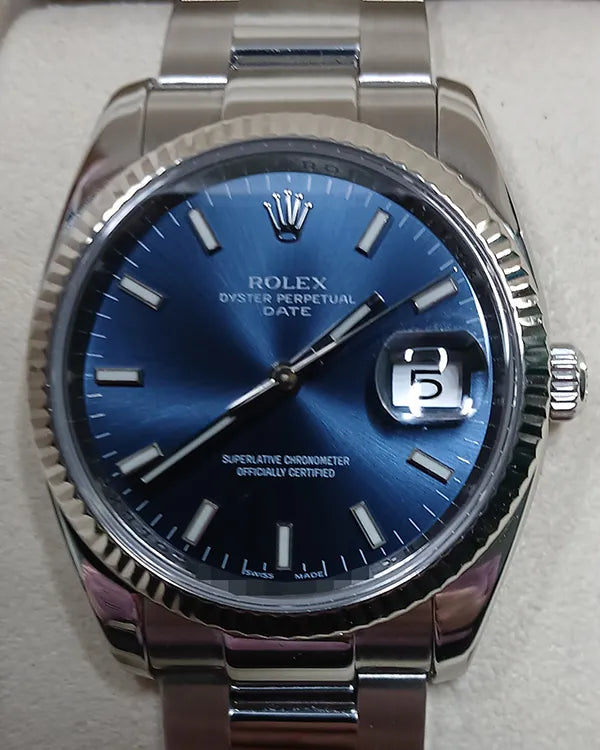 2010 Rolex Oyster Perpetual Date 34MM Blue Dial Oyster Bracelet (115234)