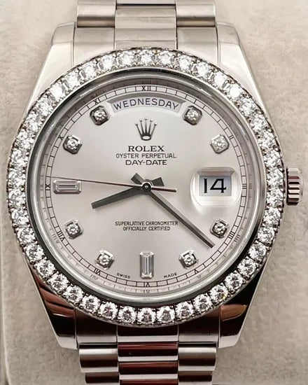 2013 Rolex Day-Date II 41MM Silver Dial White Gold President Dial (218349)