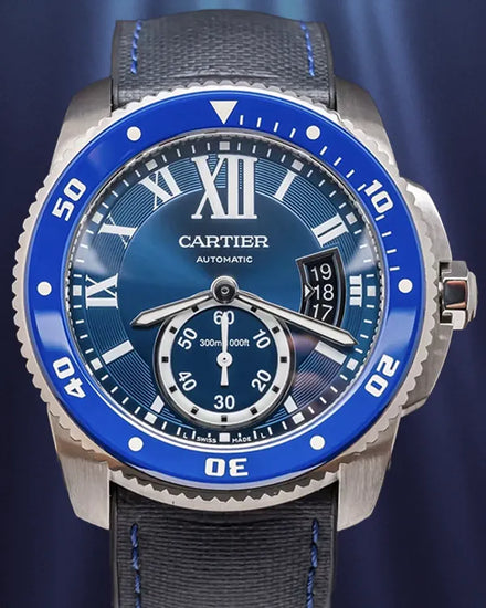 2017 Cartier Calibre de Cartier Diver 42MM Blue Dial Leather Strap (WSCA0010)