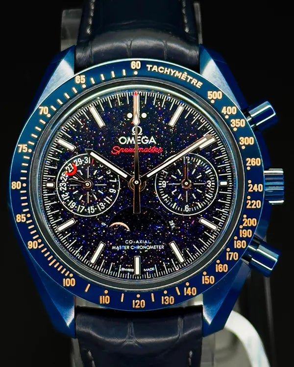 2024 Omega Speedmaster Moonphase 44.25MM Aventurine Blue Dial Leather Strap (304.93.44.52.03.002)