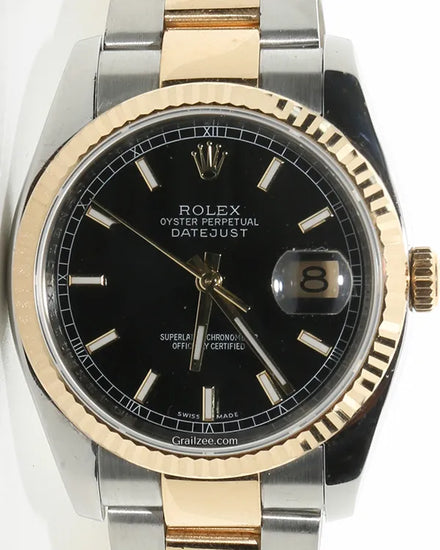 Rolex Datejust 36MM Black Dial Two-Tone Oyster Bracelet (116233)