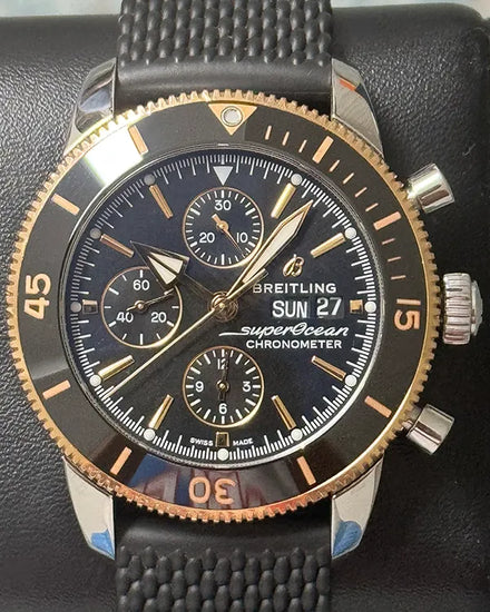 2021 Breitling Superocean Heritage II Chronograph 44MM 18k Rose Gold Black Dial Rubber Strap (U13313)