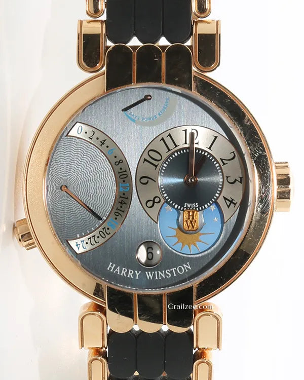 Harry Winston Premier Excenter Timezone 39MM Blue Dial Two-Tone Rose Gold/Rubber Bracelet (200-MMTZ39R)