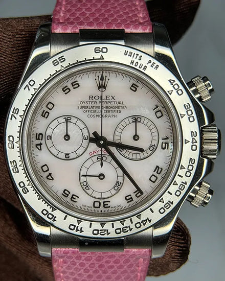Rolex Cosmograph Daytona Beach 40MM Pink Mother Of Pearl Dial Leather Strap (116519)