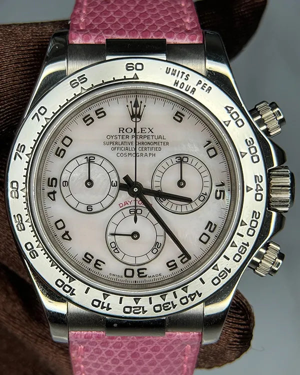 Rolex Cosmograph Daytona Beach 40MM Pink Mother Of Pearl Dial Leather Strap (116519)