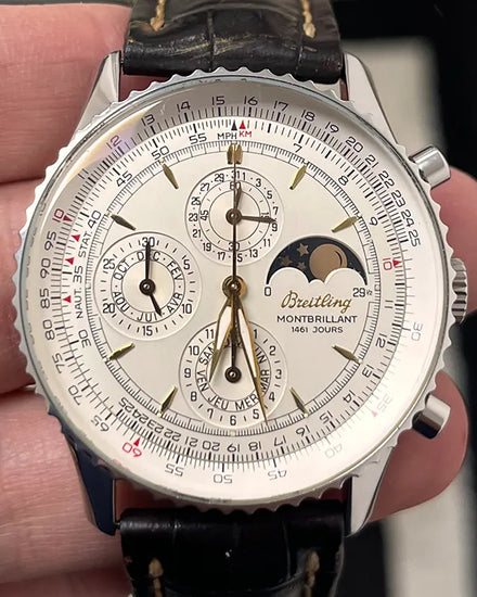 Breitling Montbrillant 41.5MM Silver Dial Leather Strap (A19030)