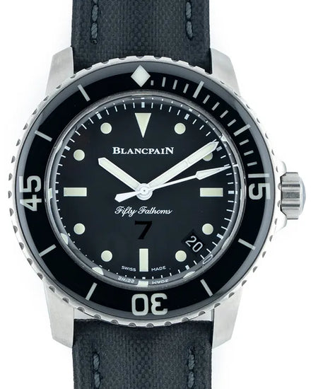2019 Rare Blancpain Fifty Fathoms "Nageurs de Combat" L.E. 45MM Black Dial Textile Strap (5015E-1130-B52A)