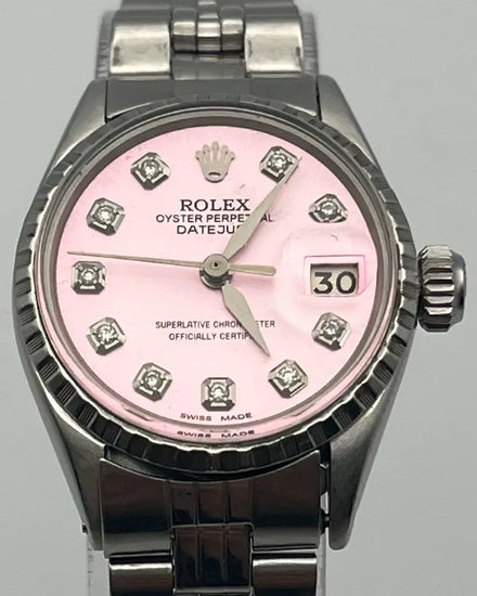Rolex Oyster Perpetual Lady-Date 26MM Aftermarket Pink Dial Jubilee Bracelet (6517)