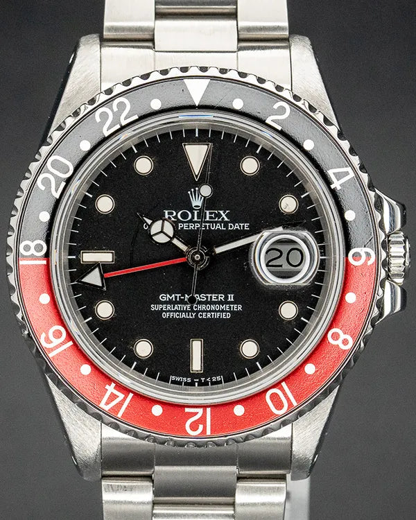 1986 (9.1 Mil Serial) Rolex GMT-Master II "Fat Lady Coke" 40MM Black Dial Oyster Bracelet (16760)