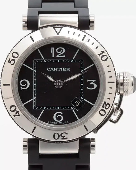 Cartier Pasha De Cartier Seatimer 33MM Quartz Black Dial Rubber Bracelet (W3140003)