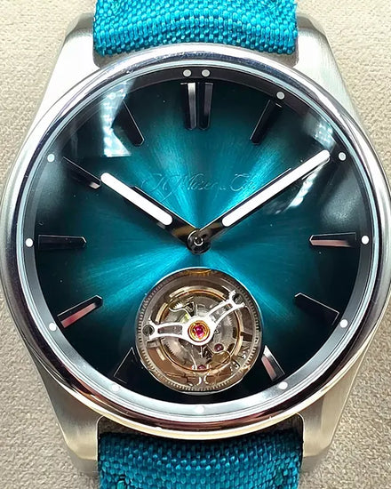 2021 H. Moser & Cie. Pioneer "Blue Lagoon" L.E. 43MM Blue Dial Textile Strap (3804-1205)