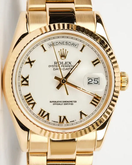 Rolex Day-Date 36MM White Dial Yellow Gold Oyster Bracelet (118238)