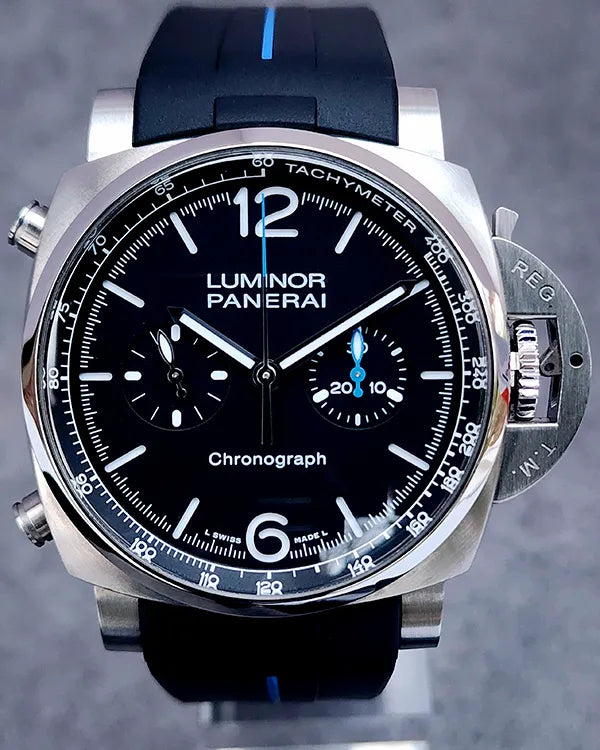 2022 Panerai Luminor Chronograph 44MM Black Dial Aftermarket Rubber Strap (PAM01109)