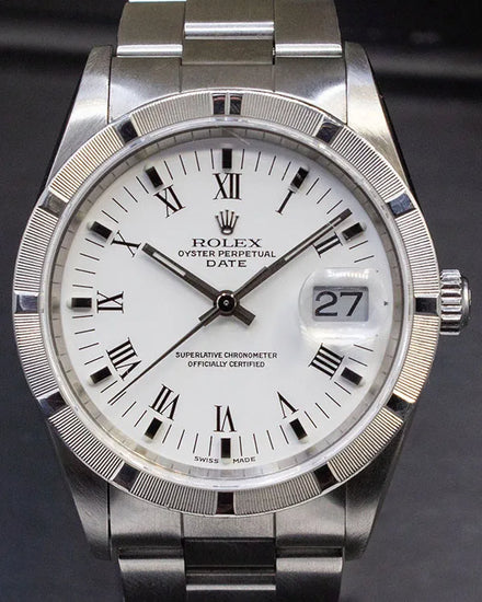 1999 (A Serial) Rolex Oyster Perpetual Date 34MM White Dial Oyster Bracelet (15210)