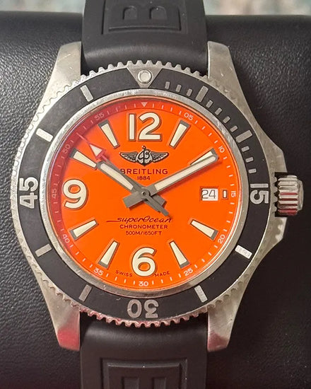 2019 Breitling Superocean 42MM Orange Dial Rubber Strap (A17366)