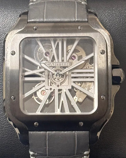 2021 Cartier Santos De Cartier 39.8MM Skeleton Dial Leather Strap (WHSA0009)