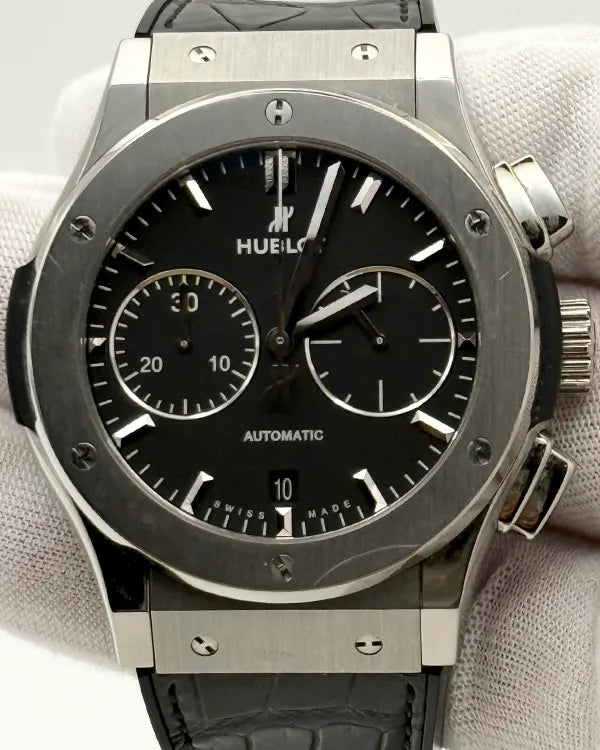 2018 Hublot Classic Fusion Chronograph 45MM Black Dial Leather Strap (521.NX.1171.LR)