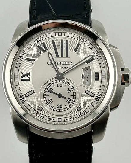 Cartier Calibre de Cartier 42MM Silver Dial Leather Strap (3389)