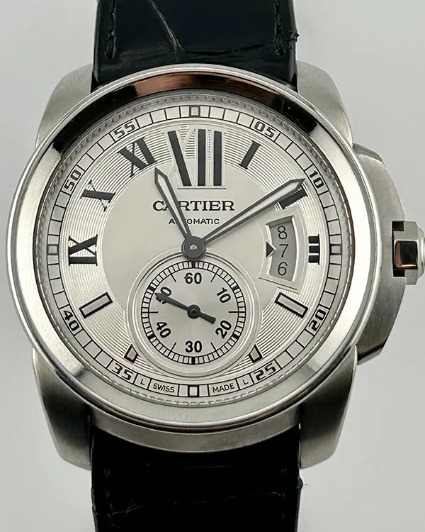 Cartier Calibre de Cartier 42MM Silver Dial Leather Strap (3389)
