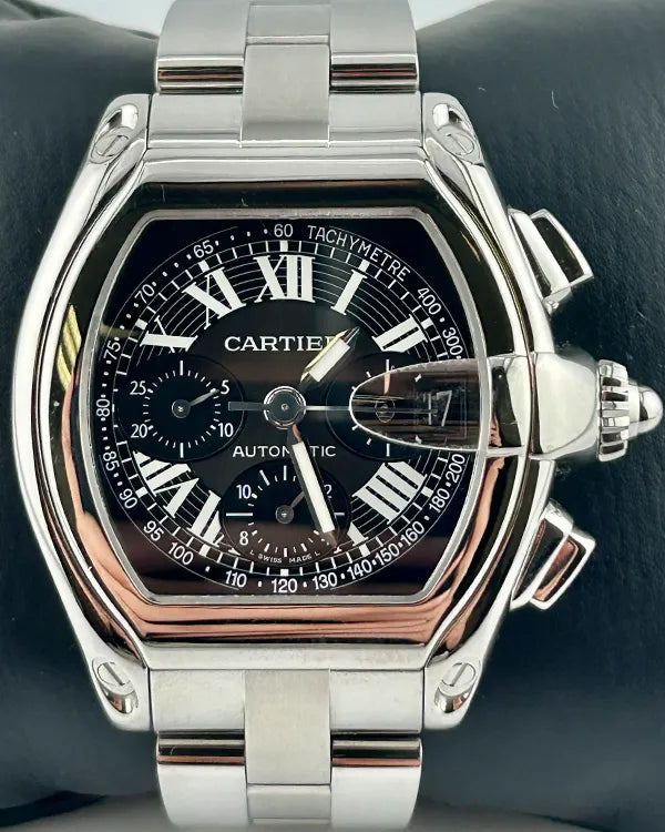 Cartier Roadster 40MM Black Dial Steel Bracelet (2618)