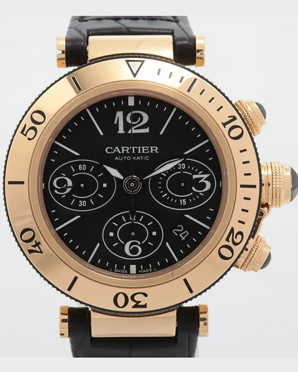 Cartier Pasha De Cartier 42MM Black Dial Leather Strap (W3030018)