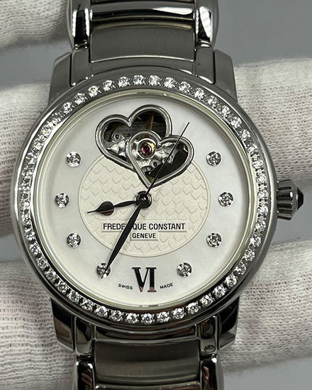 Frederique Constant Ladies Automatic Double Heart Beat 34MM Mother of Pearl Dial Steel Bracelet (FC-310DHB2PD6B)