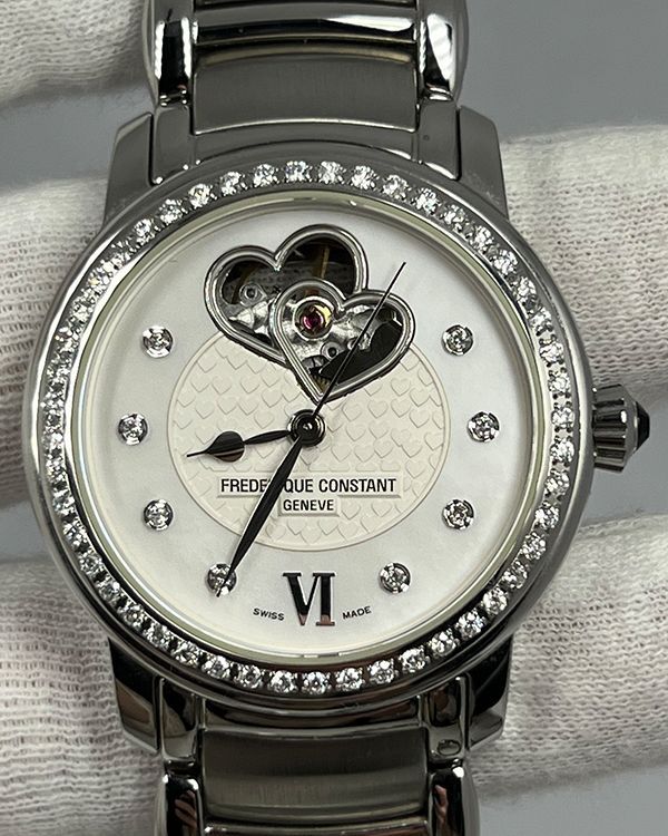 Frederique Constant Ladies Automatic Double Heart Beat 34MM Mother of Pearl Dial Steel Bracelet (FC-310DHB2PD6B)