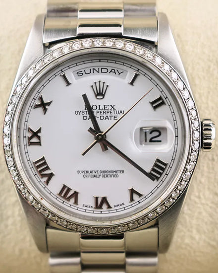 1995 (W Serial) Rolex Day-Date 36MM White Dial Platinum President Bracelet (18206)