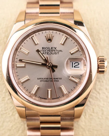 2021 Rolex Lady-Datejust 28MM Sundust Dial Rose Gold President Bracelet (279165)