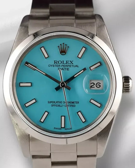 Rolex Oyster Perpetual Date 34MM Aftermarket "Tiffany" Blue Dial Oyster Bracelet (15000)