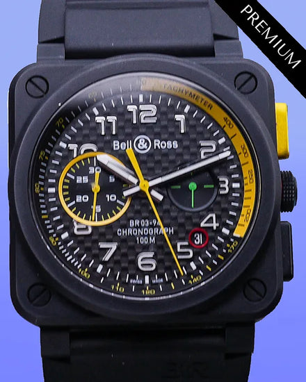 No Reserve - 2017 Bell & Ross BR 03 Chronograph 42MM Carbon Fiber Dial Rubber Strap (BR03-94-RS17)