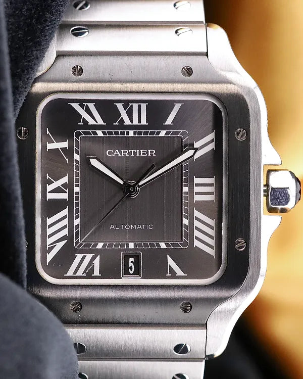 2021 Cartier Santos De Cartier 39.8MM Black Dial Steel Bracelet (WSSA0037)