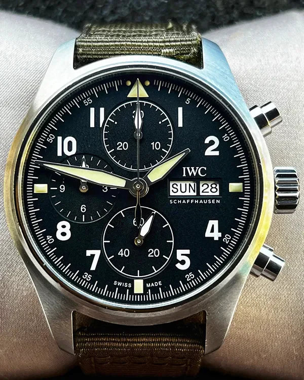 2022 IWC Schaffhausen Pilot Spitfire Chronograph 41MM Black Dial Textile Strap (IW387901)