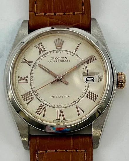 Rolex Oyster Precision 34MM White Dial Aftermarket Leather Strap (6694)