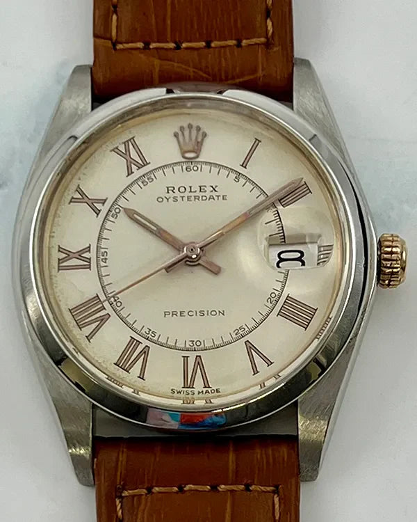 Rolex Oyster Precision 34MM White Dial Aftermarket Leather Strap (6694)