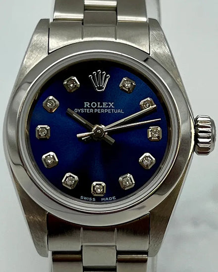 Rolex Oyster Perpetual 24MM Aftermarket Blue Dial Oyster Bracelet (67180)