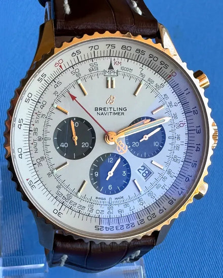 Breitling Navitimer 1 B01 Chronograph 46MM White Dial Leather Strap (RB0127121G1P1)